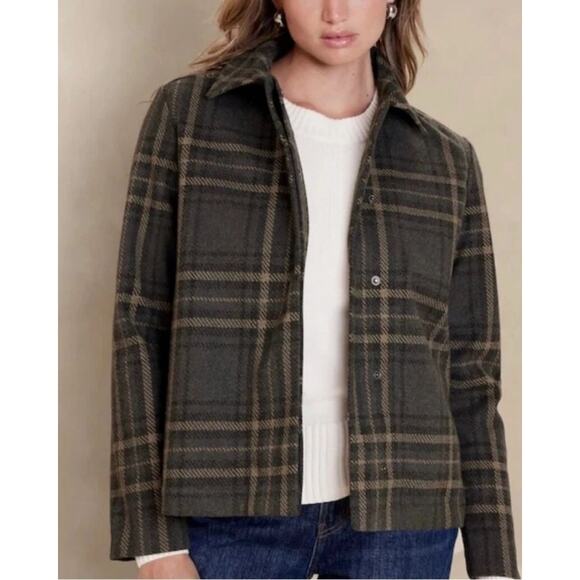 BANANA REPUBLIC Plaid Short Jacket / Shacket - GRAY (Size M) - NWT - Picture 1 of 5